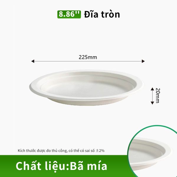 đĩa tròn bã mía 8.86 inch