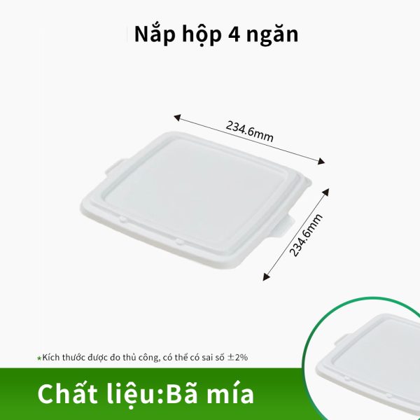nắp hộp 4 ngăn bã mía dùng cho gia đình